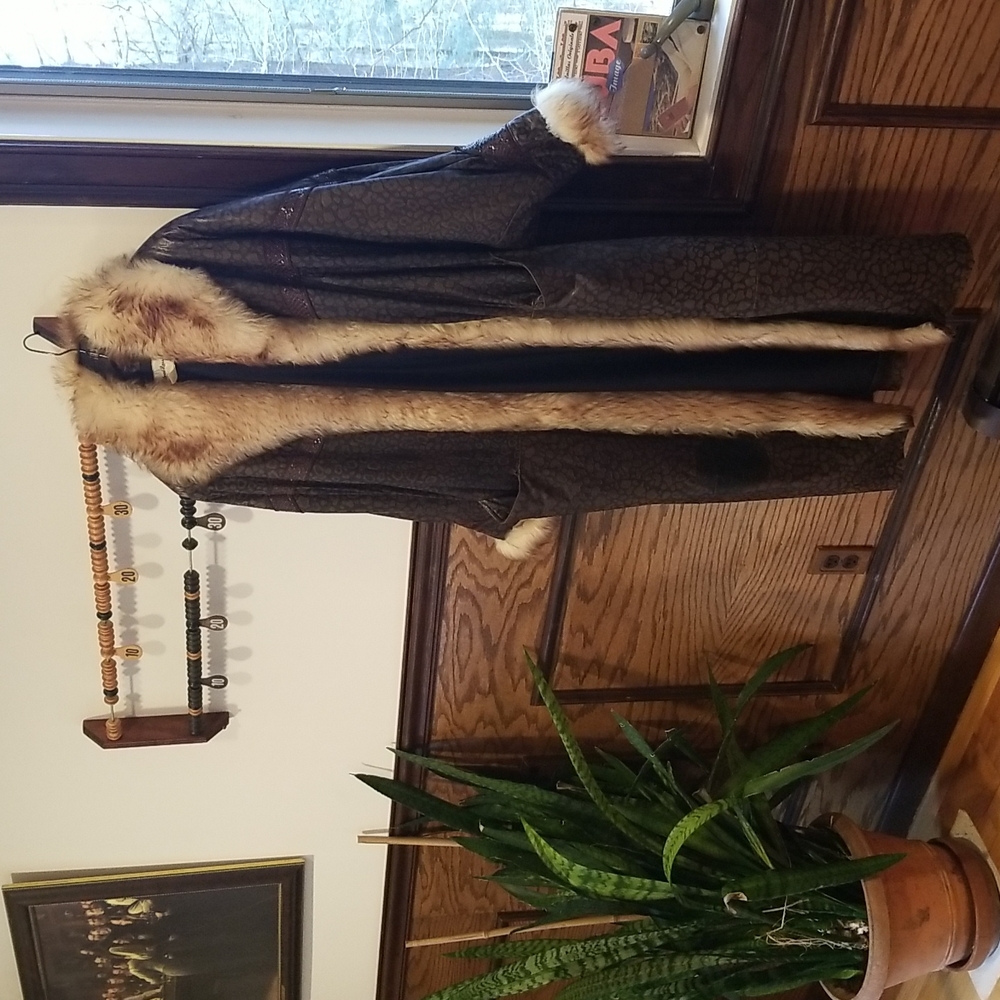 Vintage leather Alpaca Fur trim coat